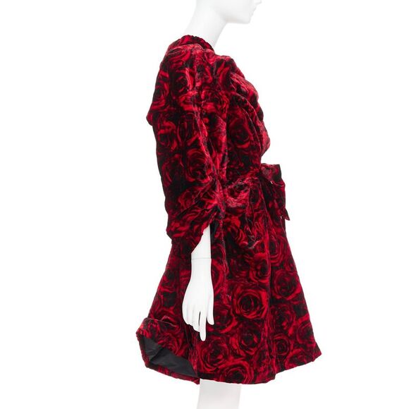 DRIES VAN NOTEN Runway Delta red rose velvet quilted one shoulder dress FR38 M - Picture 4 of 9